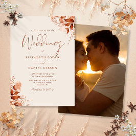 秋の秋素朴フローラ写真テラコッタ結婚ズ 招待状