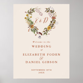 秋の秋素朴フローラ結婚の歓迎サイン ポスター