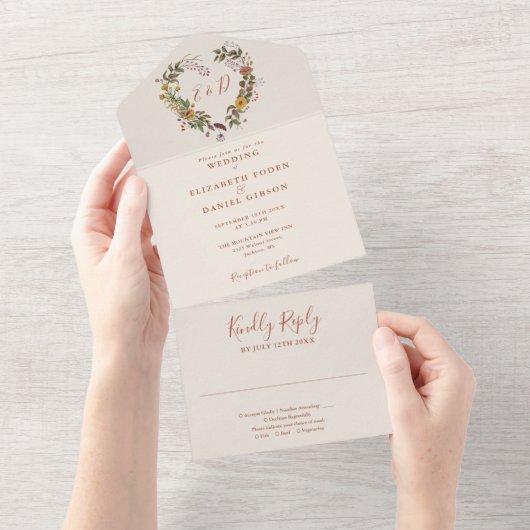 秋の秋素朴フローラ結婚ハート オールインワン招待状 (貼ってはがせる)