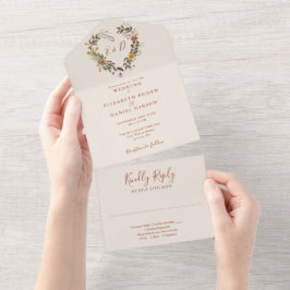 秋の秋素朴フローラ結婚ハート オールインワン招待状