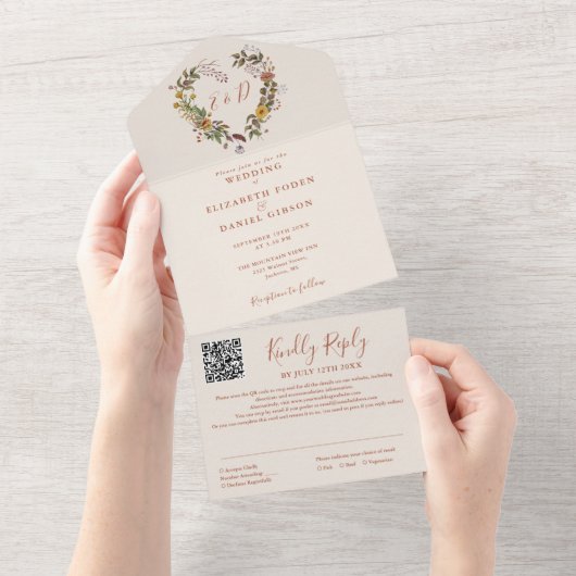 秋の秋素朴フローラQRコー結婚ド オールインワン招待状 (貼ってはがせる)
