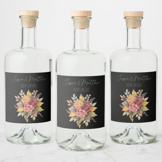 秋の秋素朴ブラックウォーター結婚カラー リキュールボトルラベル (ボトル)