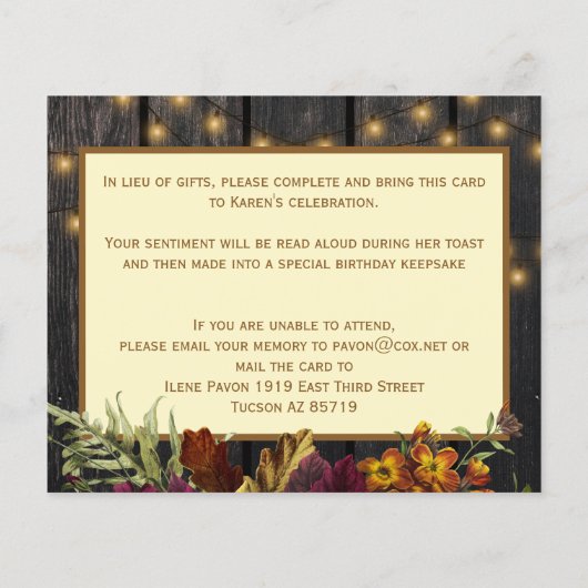 秋の秋素朴80年の誕生日メモリカード (裏面)