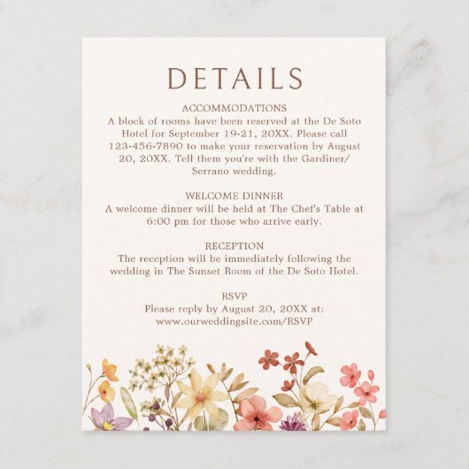 秋の秋結婚ワイルドフラワー詳細 エンクロージャーカード (正面)