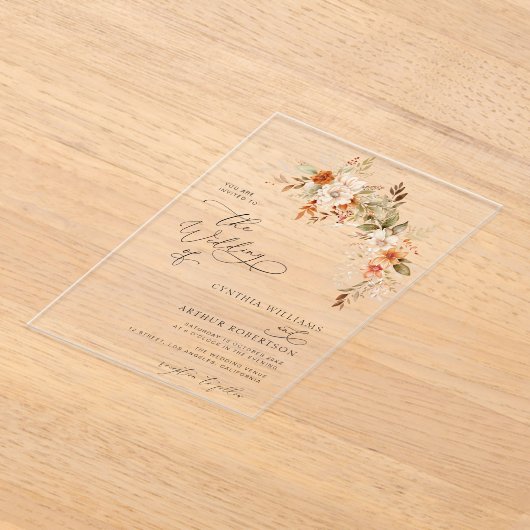 秋の秋花模様結婚ズ アクリル招待状 (レイダウン)