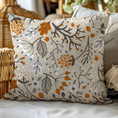 秋の秋葉果実と枝模様 クッション