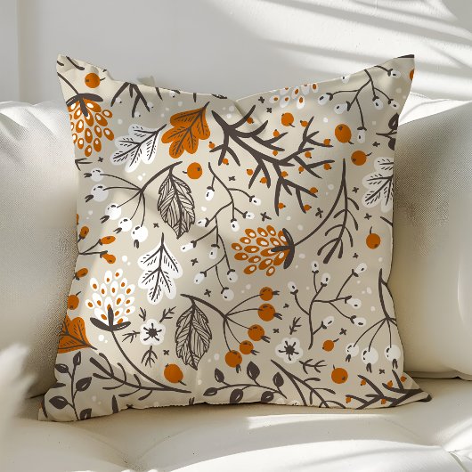 秋の秋葉果実と枝模様 クッション