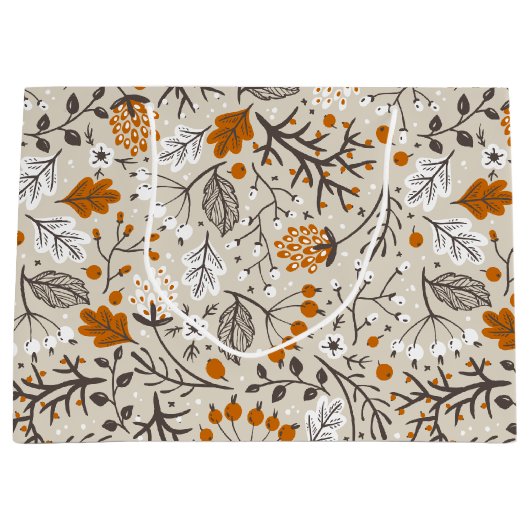 秋の秋葉果実と枝模様 ラージペーパーバッグ (正面)