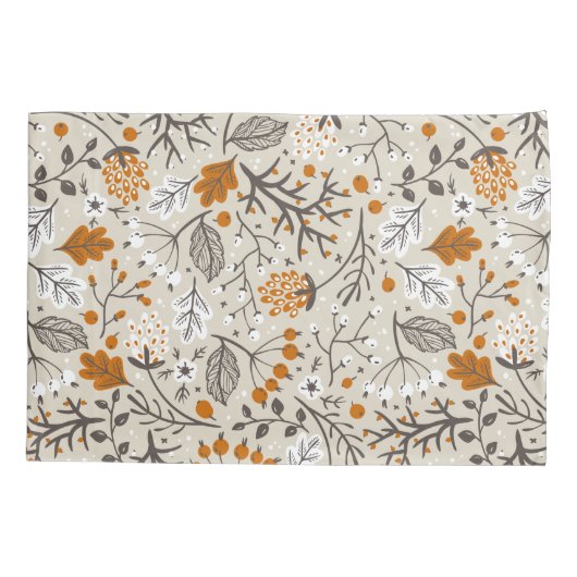 秋の秋葉果実と枝模様 枕カバー (裏面)