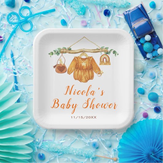 秋の秋衣料品ラインガールベビーシャワー ペーパープレート (パーティー)