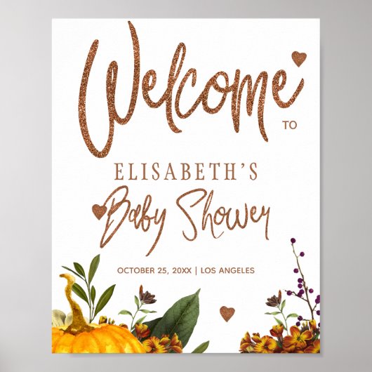 秋の秋錆びたフローラの赤ちゃんシャワー歓迎サイン ポスター (正面)