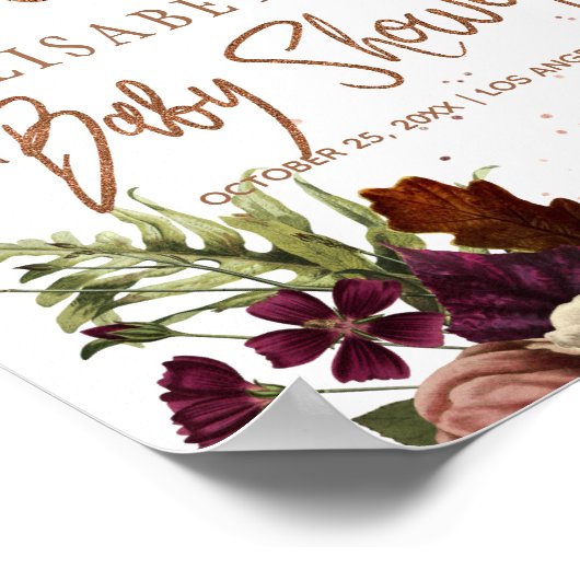 秋の秋錆びたフローラの赤ちゃんシャワー歓迎サイン ポスター (角)