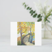 秋の秋離れツリーア絵を描ートの運命 ポストカード (スタンド正面)