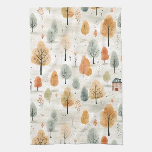 秋の空気のシームレスなパターン キッチンタオル (縦)