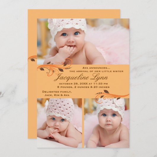 秋の突風の写真の誕生の発表 案内状 (正面/裏面)