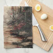 秋の竹林の水墨画 キッチンタオル (四つ折り)