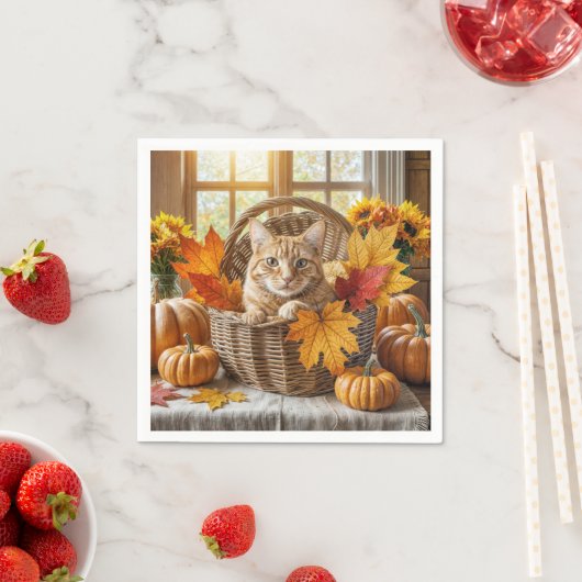秋の籠の生姜猫 スタンダードカクテルナプキン (インサイチュ)