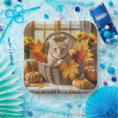 秋の籠の生姜猫 ペーパープレート (パーティー)