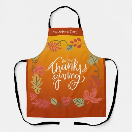 秋の紅葉かわいい家族ハッピー感謝祭 エプロン (正面)