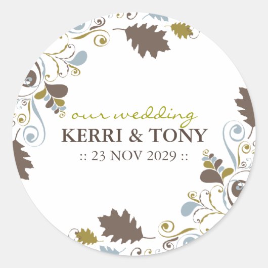 秋の紅葉が渦を巻素朴く結婚紅葉 ラウンドシール (正面)