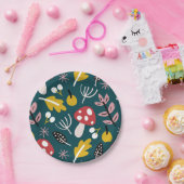 秋の紅葉でキノコが緑に染まる ペーパープレート (パーティー)