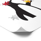 秋の紅葉とかわいいペンギン ポスター (角)