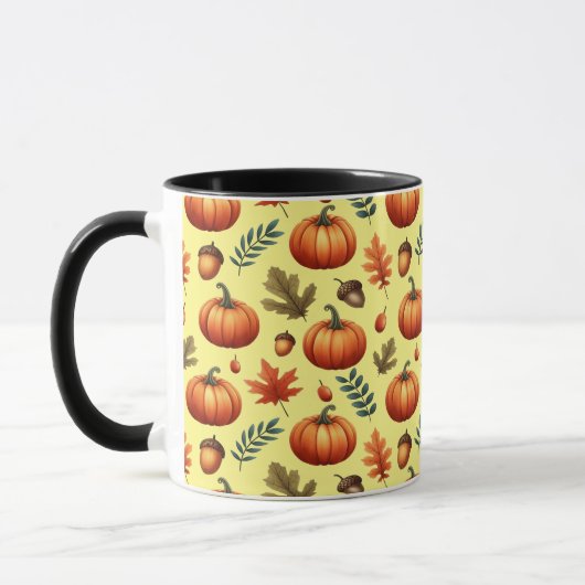 秋の紅葉とカボチャのシームレスなパターン マグカップ (左)