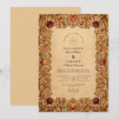 秋の紅葉とザクロの結婚式 招待状 (正面/裏面)