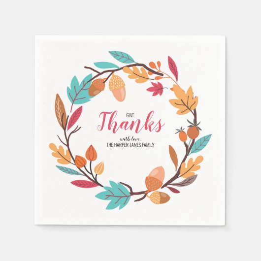 秋の紅葉とナッツ感謝祭ディナー スタンダードカクテルナプキン (正面)