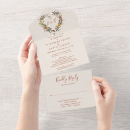 秋の紅葉とフラワーモチーフの結婚式RSVP オールインワン招待状