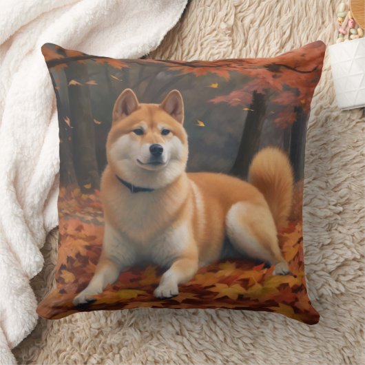 秋の紅葉と柴犬 クッション (ブランケット)