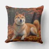 秋の紅葉と柴犬 クッション (正面)