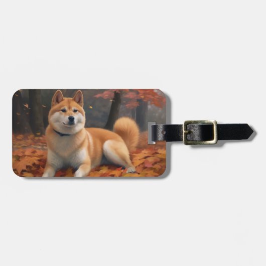秋の紅葉と柴犬 ラゲッジタグ (正面横)