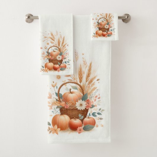 秋の紅葉と花（かぼちゃとリンゴ） バスタオルセット (インサイチュ)