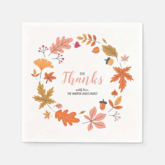 秋の紅葉と開花感謝祭ディナー スタンダードカクテルナプキン (正面)