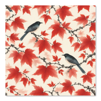 秋の紅葉と鳥の日本画 壁紙