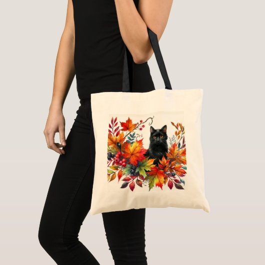 秋の紅葉と黒猫 トートバッグ (正面(商品))