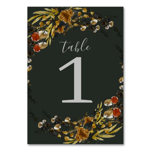 秋の紅葉に乾燥した緑のリース結婚ズ テーブルナンバー (裏面)