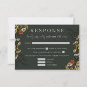 秋の紅葉に乾燥した緑のリース結婚ズ 出欠カード (正面)