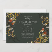 秋の紅葉に乾燥した緑のリース結婚ズ 招待状 (正面)