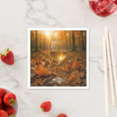 秋の紅葉に佇む白ワイングラス スタンダードカクテルナプキン (インサイチュ)