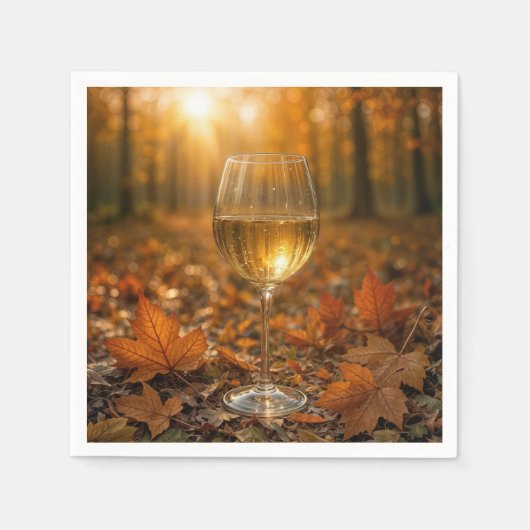 秋の紅葉に佇む白ワイングラス スタンダードカクテルナプキン (正面)