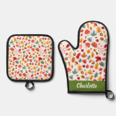 秋の紅葉の模様名前をカスタムする 鍋つかみ&鍋敷きセット (正面)