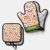 秋の紅葉の模様名前をカスタムする 鍋つかみ&鍋敷きセット (正面/裏面)