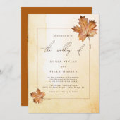 秋の紅葉の水彩写真QRコード結婚ズ 招待状 (正面/裏面)