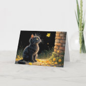 秋の紅葉を見る子猫 カード (正面)