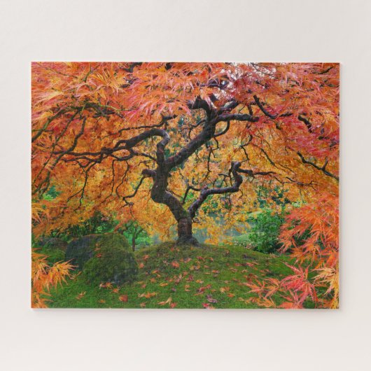 秋の紅葉オン日本のポートランドガーデンメープル ジグソーパズル (横)