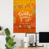 秋の紅葉タイポグラフィハッピーサンクスギビング ポスター (ホームオフィス)