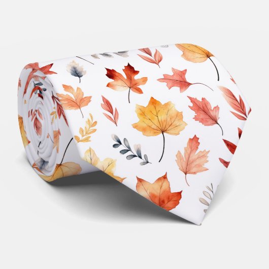 秋の紅葉テラコッタブラウンボホパターン ネクタイ (ロール)