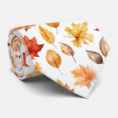 秋の紅葉テラコッタブラウンボホパターン ネクタイ (ロール)